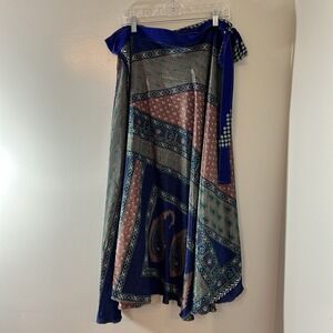 Paths of the Spirit 100% Silk Wrap Skirt Artsy Boho Sari Magic Skirt One Sz